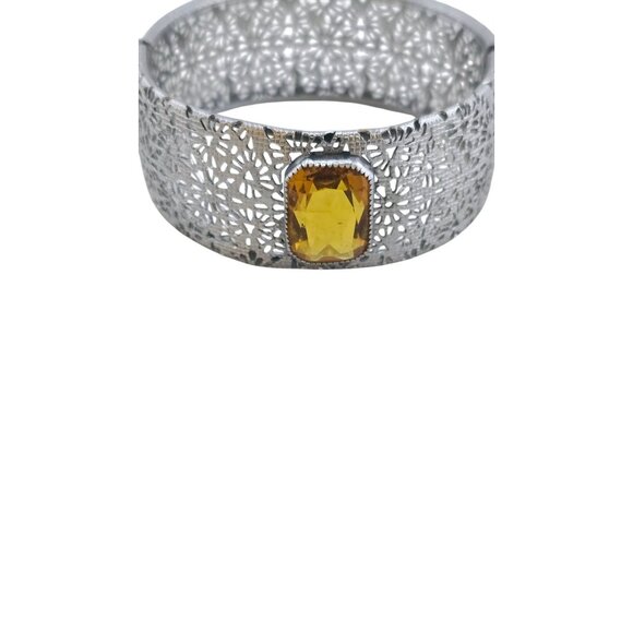 Stunning Edwardian Filigree Wide Bangle with Faceted Glass Bangle Bracelet A8568 - Picture 5 of 8